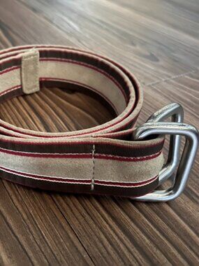 Vintage Banana Republic Solid Brass Suede Striped D-Ring Belt 32